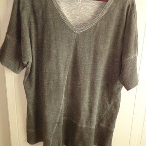 Lula B V-Neck Hi-Lo Heather Burn Out Tunic M Short Raglan Sleeves